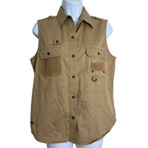 Vtg Lauren Ralph Lauren Utility Vest Womens Medium Safari Khaki Pockets RL 1967